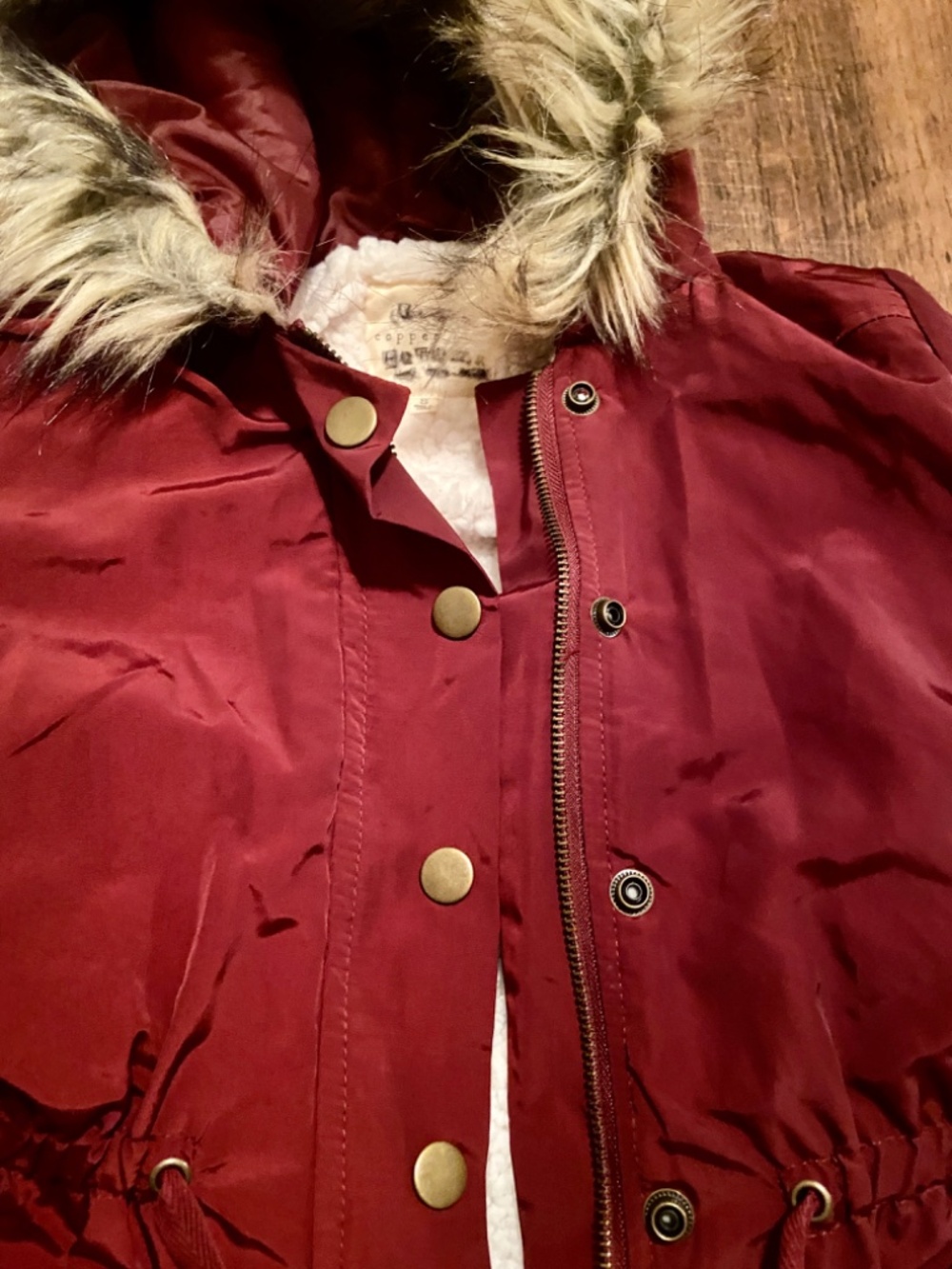 Like new Copper Key Girls Burgundy/Cranberry/Maroon Sz Small Faux Fur hood